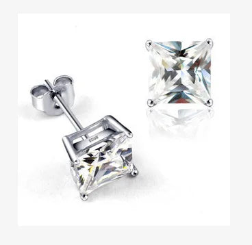 New Hot Fashion 925 Sterling Silver Crystal Square Earrings for Women Girls Gift Fashion Statement Jewelry