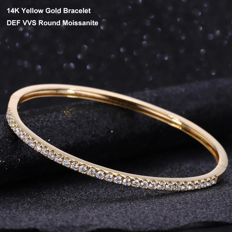 Starsgem Yellow Gold Cuff Bracelet DEF Moissanite Vvs Diamond Jewelry 14k Gold Bracelets for Women