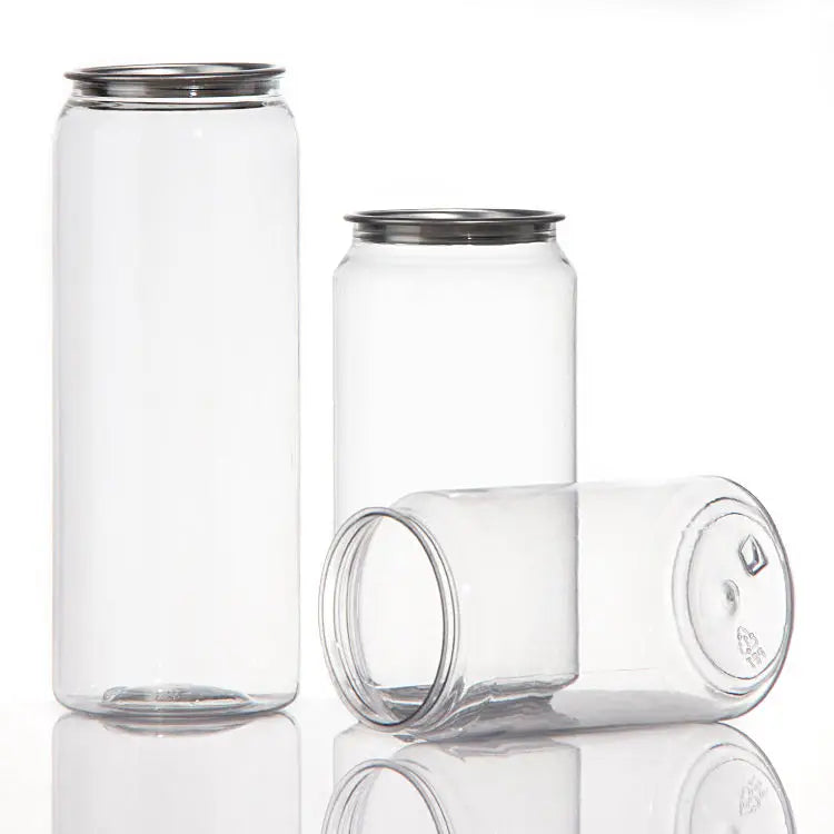 Plastic Food Jar Bottle Transparent Clear Plastic Coffee Cola Tea Cans With Aluminium Lid