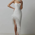 Women's Long Formal Evening Dress Elegant Ladies Club Dresses With Feathers