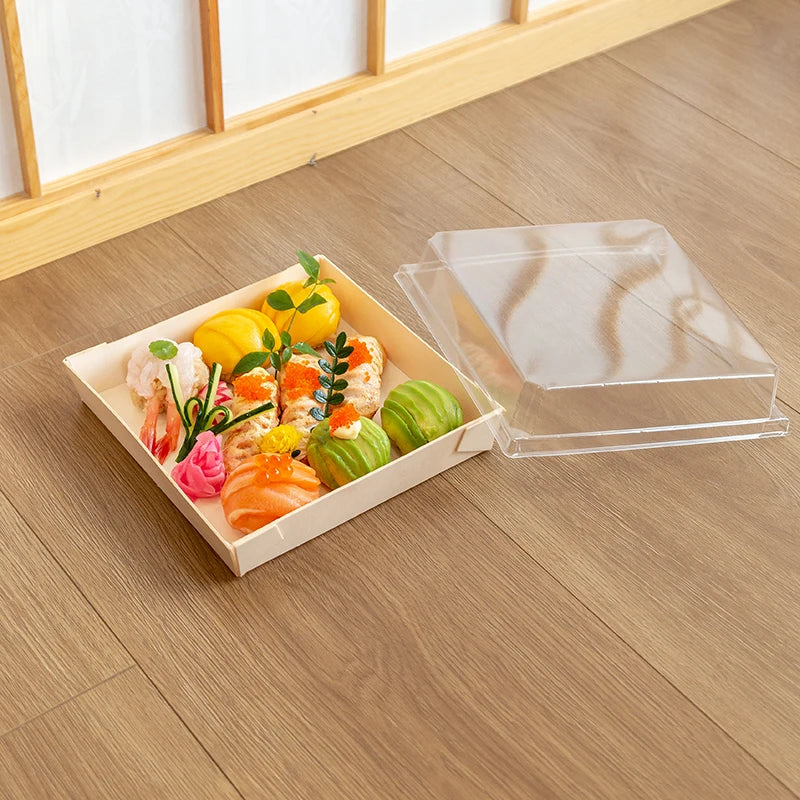 High-Grade Disposable Biodegradable Wooden Square Shaped Plates Tray High Side Serving Plate Dish Tray