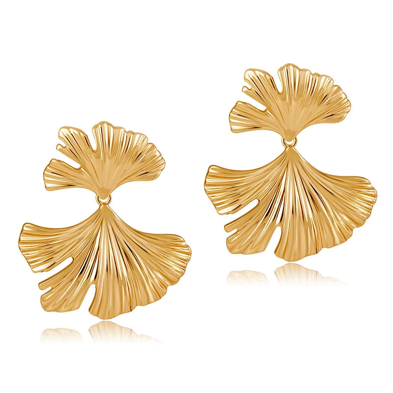 New Design European American Fashion Women's Bohemian Style Ginkgo Leaf Shape Copper Plated 18K Gold Ear Anniversary Party Gift