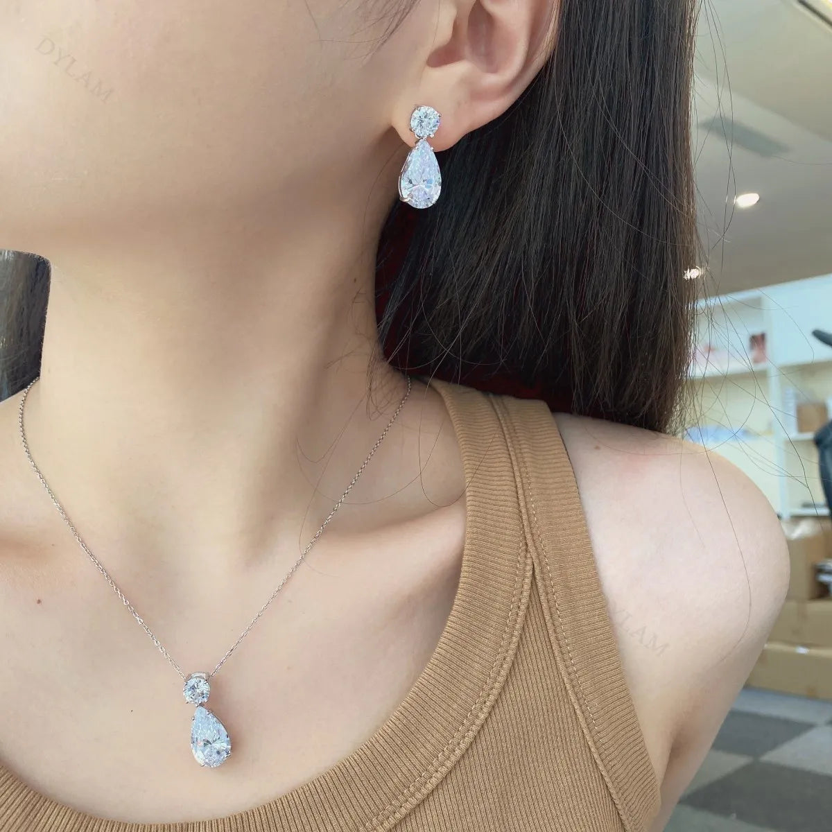 Dylam Design Crystal Stud Women Luxury Jewelry Cubic Zirconia 925 Sterling Silver Teardrop Dangle Earring Butterfly Earrings