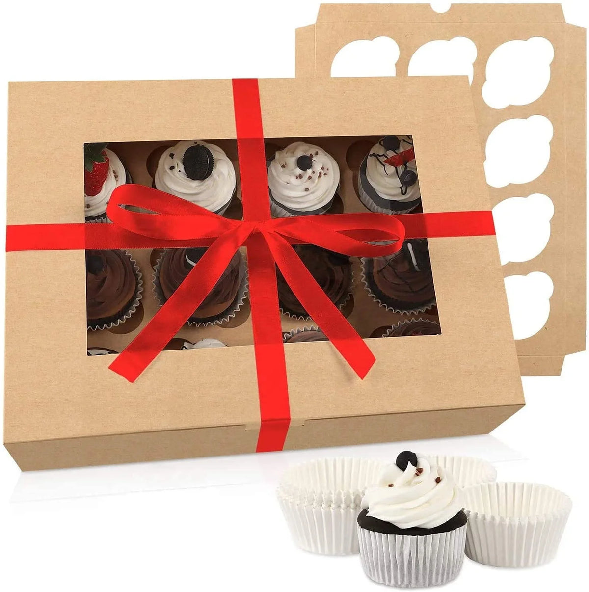 Eco-Friendly Tall Bento Kraft Box for Takeout for Sushi for Cookies Candy Crepes Cupcakes with Window Ribbon Gift Packaging