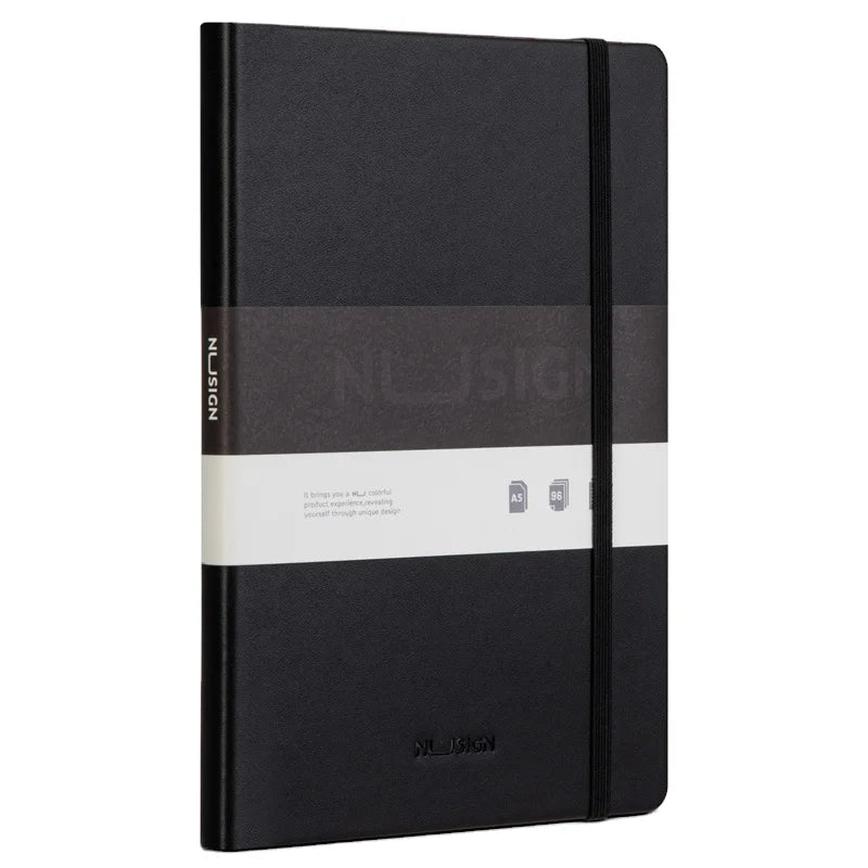 Deli NS281 Black Binding Strap Leather Notebook A5 Notepad 96Sheets Business Meeting Notebook for Gifts 36pcs Per Carton Set