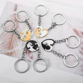 Valentine's Day Best Friend Lovers Gift Round Heart Shaped Stainless Steel Yin Yang Matching Cat Couple Keychain