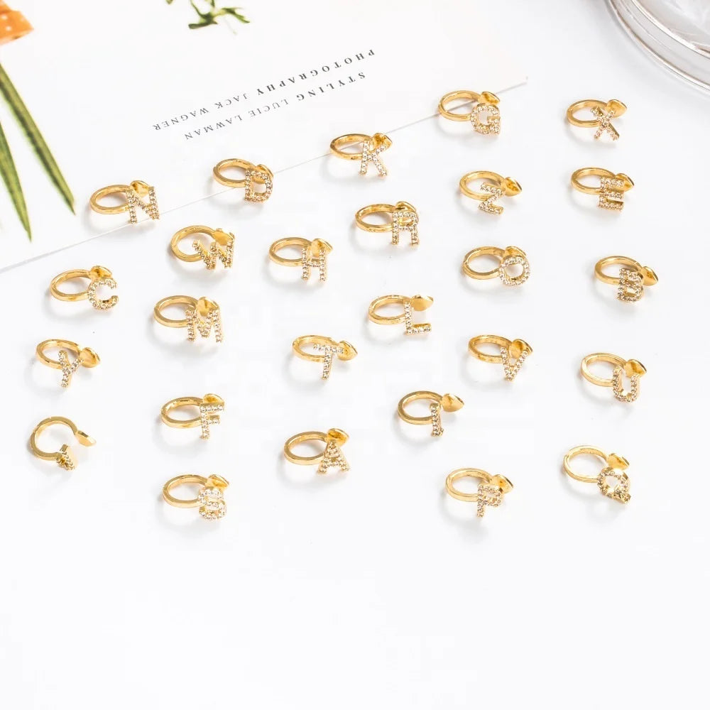 Gaby  Vintage Ear Cuff Earrings Initial Letter Cz Ear Cuff Clip on Earrings Non Piercing Wholesale Body Jewelry