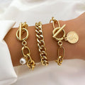 Custom Gold Vintage Punk Bangles Bracelet Set Pearl Heart Butterfly Gold Color  Chain Link Bracelet Set for Women Jewelry