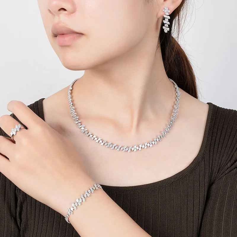 Ready Stock White Exquisite Simple Classic Wedding Accessories Copper Cubic Zircon Luxury Bridal Jewelry Set for Women BN7831