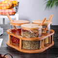 Custom Logo Wooden Rack 280ml Spices Jar clear Glass Spice Jar Set with Bamboo Lid