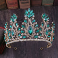 Qushine Tall Bride Crown Silver & Gold Plated Red Blue Green Rose Colors Miss World Crown Tiara for Wedding Made of Alloy
