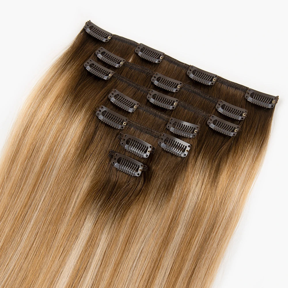 Wholesale European Cuticles Aligned Hair Extension Straight Blonde Color Clip in Hair