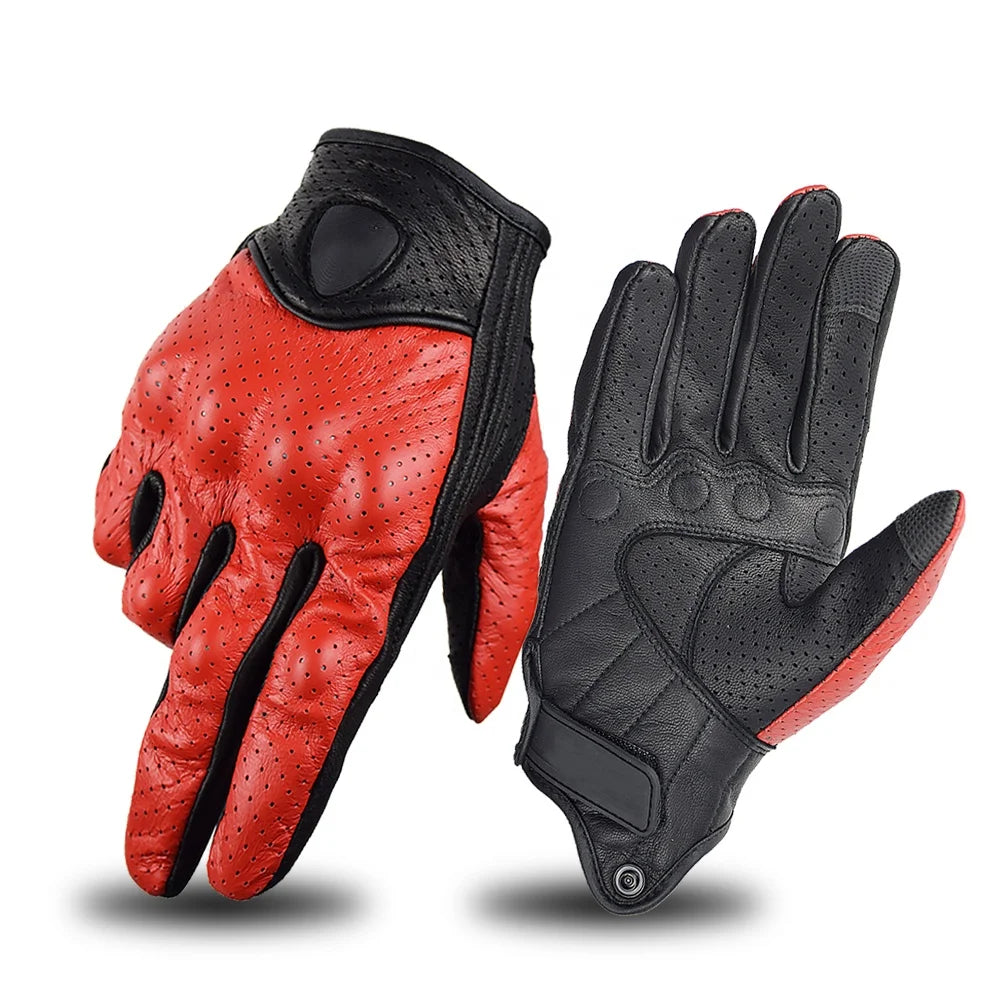 Custom Summer Motorcycle Riding Gloves Leather Motocross Gloves Men Women Retro Biker Cycling Motorcyclist Protection Goatskin