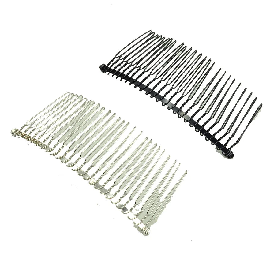 Silver Black 25teeth Plain Metal Wire Hair Combs for Bridal Hair Accessories Twisted Side Comb