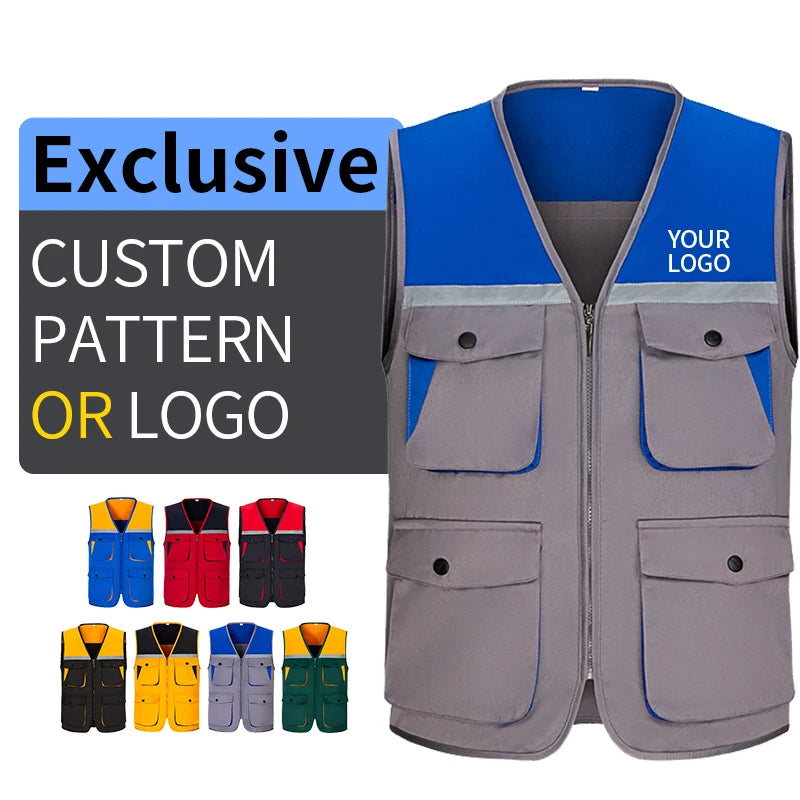 Multi-function Vest Custom logo Outdoor Construction Engineering Mesh Multi-pocket Reflective Vest