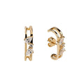 LOZRUNVE 925 Sterling Silver Gold Pave Pear CZ Stud Bar Cuff Earring