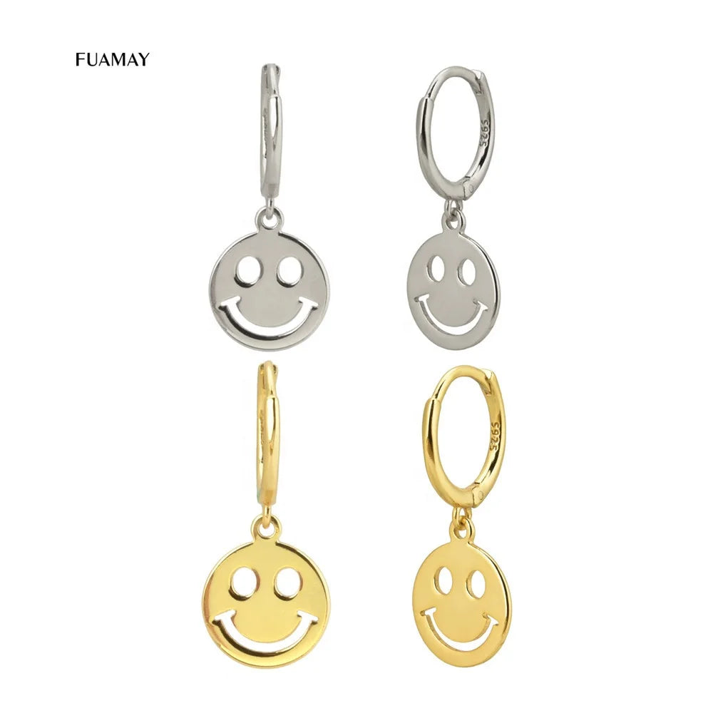 FUAMAY Classic Gold-Plated Smile Face Earrings Drop Style with Zircon Stones for Wedding or Gift Other Fashion Accessories