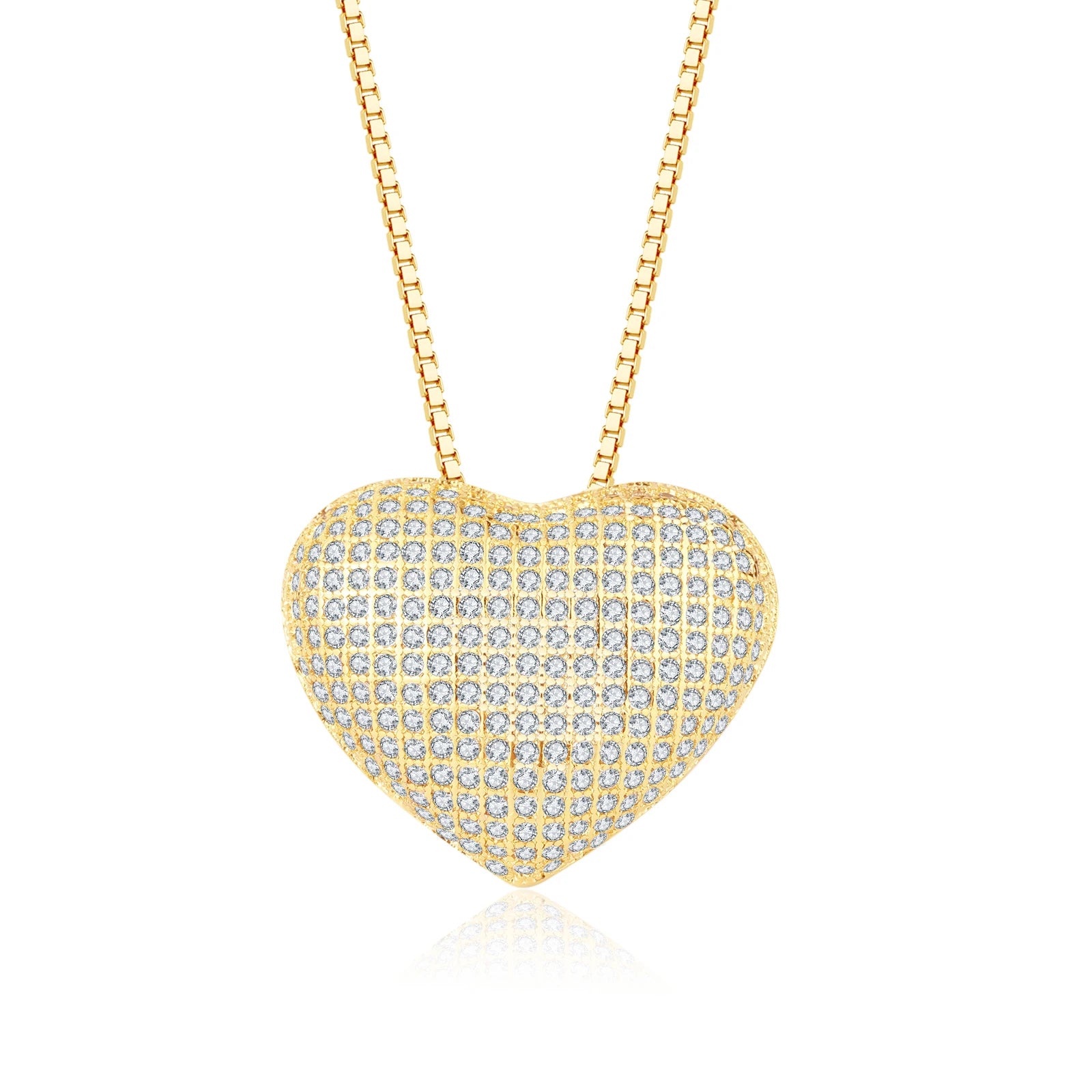 Trendy Engagement Wedding Gold Plated Geometric Box Chain Pendant Necklace with Zircon for Women