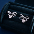 Wholesale Earrings Jewelry Rhodium Plated Cubic Zirconia Heart Bowknot Stud Earring 925 Sterling Silver Fine Jewelry Earrings