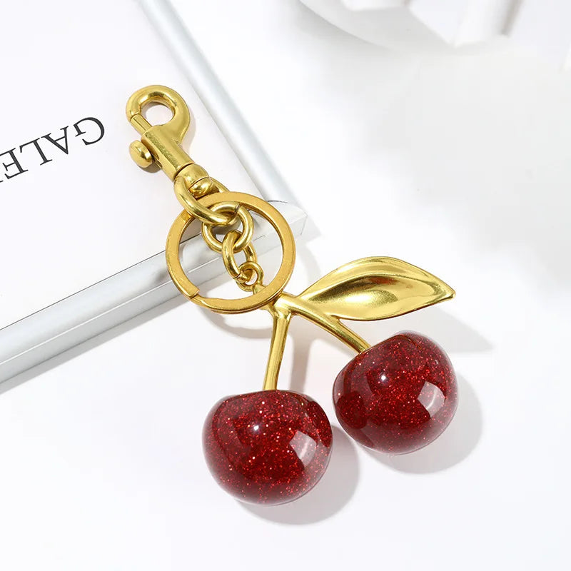 Fashion Exquisite Cute Strawberry Cherry Keychain Pendant Student Bag Personality Hanging Ornaments Metal and Zinc Alloy