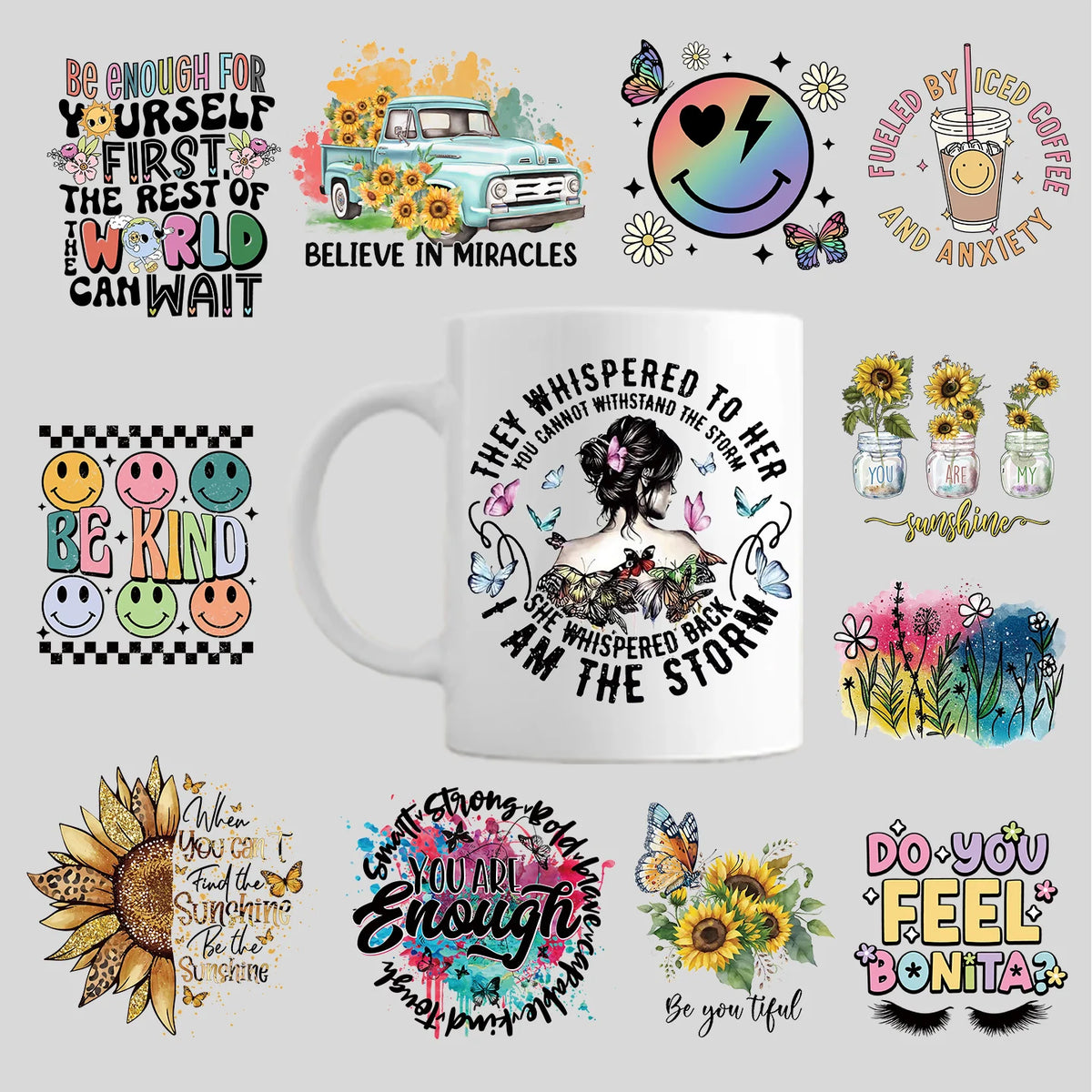 UV DTF Mug Decals Be Kind Quotes Designs Waterproof Durable Easy Peel Uvdtf Stickers No MOQ Cheap Price 5-8 Days for Delivery