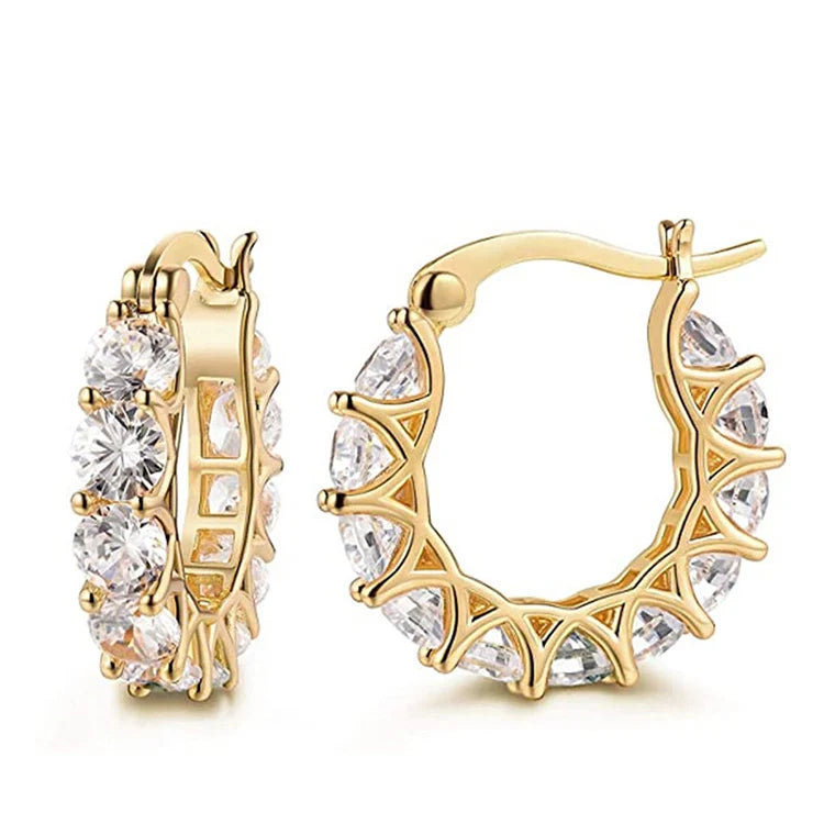 Bling Bling Jewelry Earring 18K Gold Plated Brass Post Cubic Hoop Earrings for Women