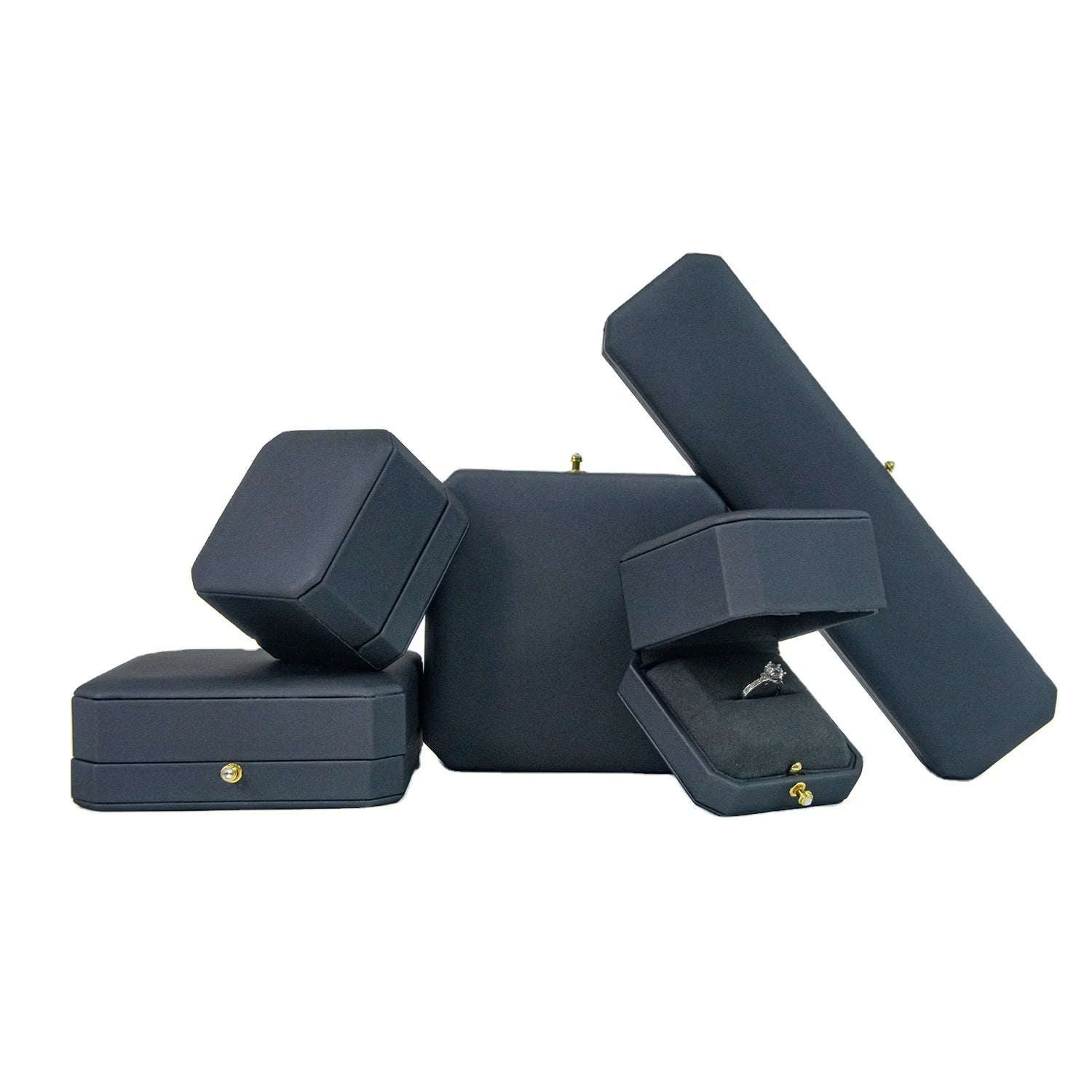 FORTE Octagonal Shape PU Leather Earrings Rings Necklace Packaging Custom Logo Pendant Jewelry Box
