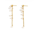 New Model Wholesale 18K Gold Stainless Steel Jewelry Long Chain Freshwater Pearl Stud Earrings for Women