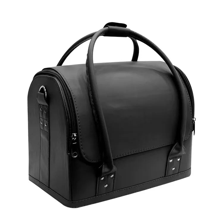 Fashionable PU Makeup Organizer Bag Travel Cosmetic Case with Trays Cover Closure Thread Pattern Beauty Luggage Organizer