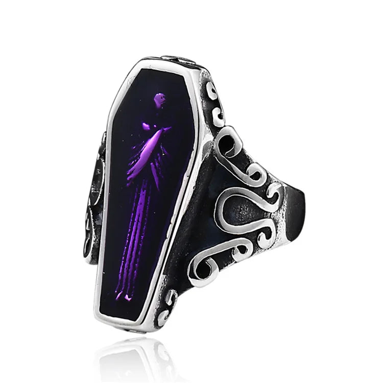 Wholesale Dainty Stainless Steel Ring Retro Vampire Coffin Signet Finger Rings Men
