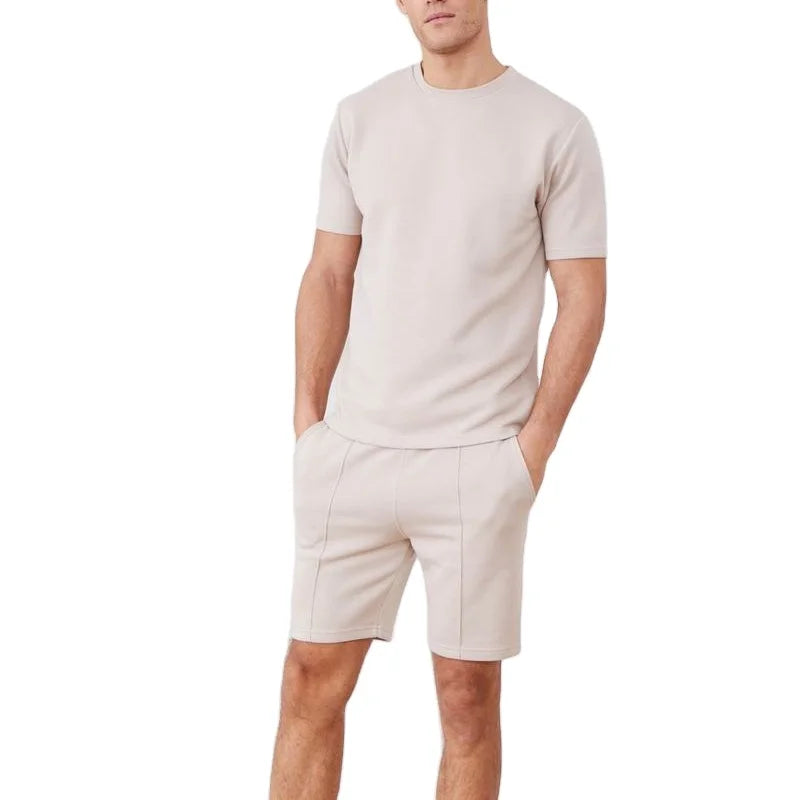 KY Fitness Plus Size Summer 2pc Set Short Sleeve Crew Neck Tshirt Pique Textured Slip Pockets Textured Twin Set Shorts Tracksuit