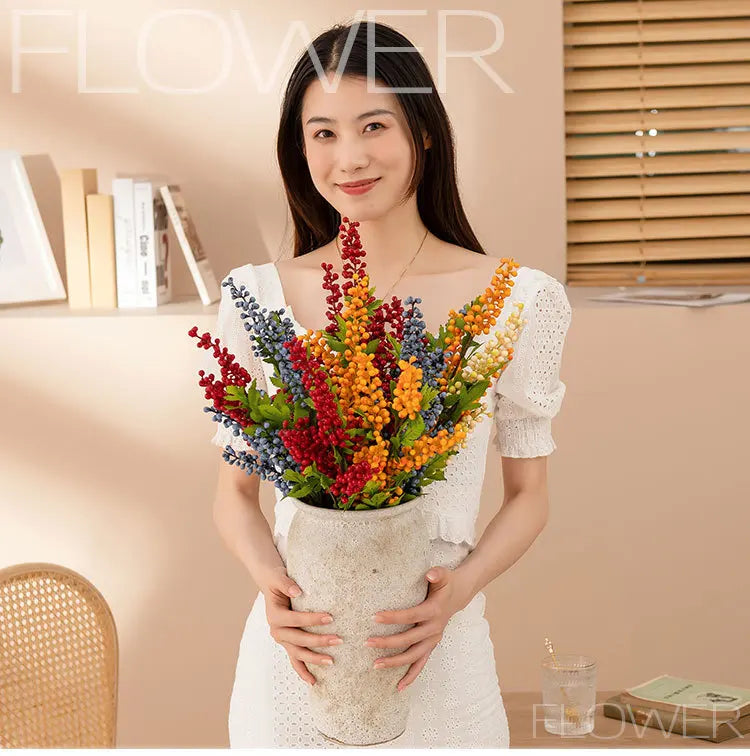 AF1032  Artificial Flowers for Decoration Red Bird Berry Spray Stem of Faux Berries Pomegranate Flowers Decoration
