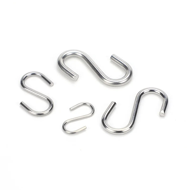 304 Stainless Steel M2M3M4M5M6M8M10 Bright S-Shaped Snap Hook for Heavy Industry Solid Metal Household Hook