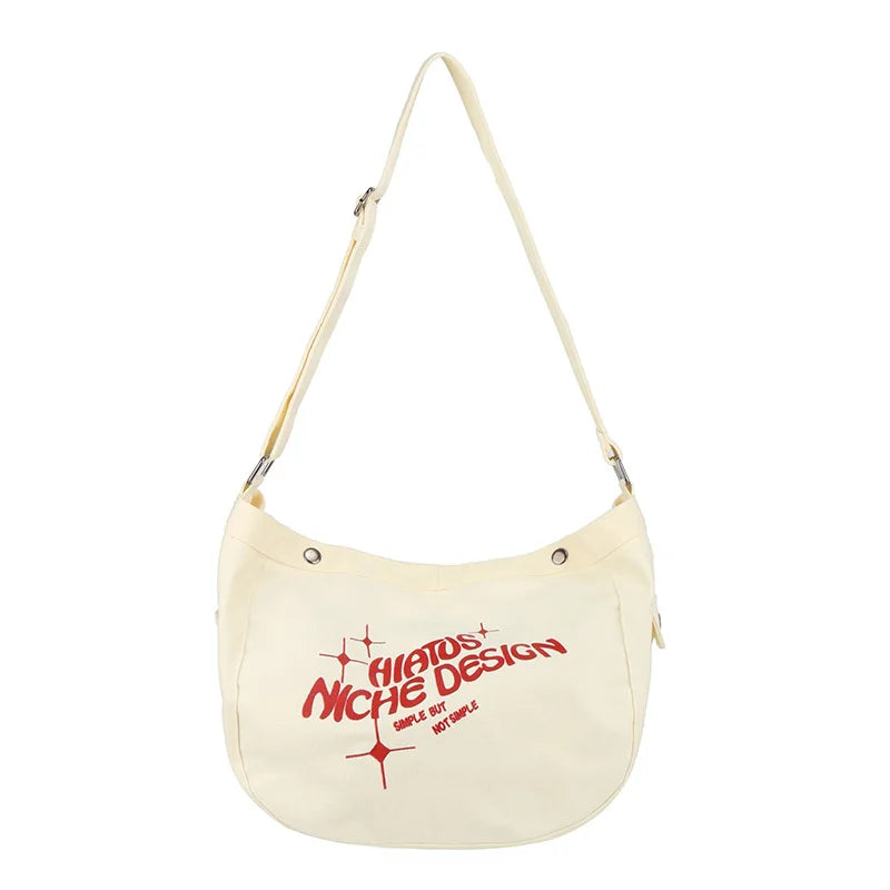 Custom logo Reusable Fabric Cotton Canvas Bag Women College Students Lazy Style Large Capacity Single Shoulder Crossbody Bag