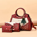 Flower Embroidered 3 Pcs Shoulder Bag Sets Leather Women Designer Handbag Ladies Hand Bag