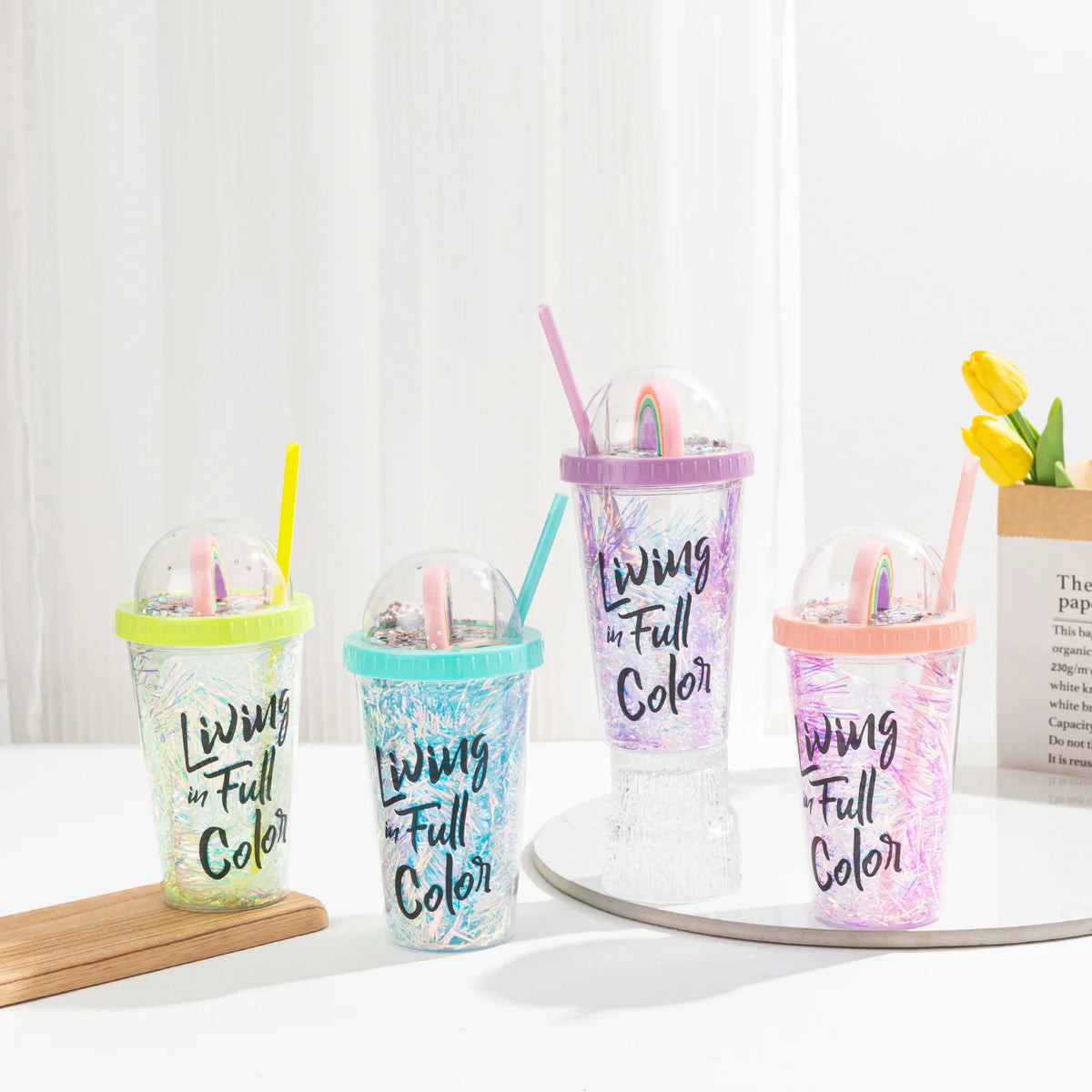 Cartoon Fashion Straw Summer Ice Cream Cups Plastic Kawaii Water Bottle for Girls MegaBDM