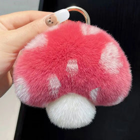 Kawaii Design Cartoon Mushroom Doll Plush Keychain Toys Cute Fur Pom Pom Fluffy Stuffed Toys Key Ring Pendant Mushroom Key Chain