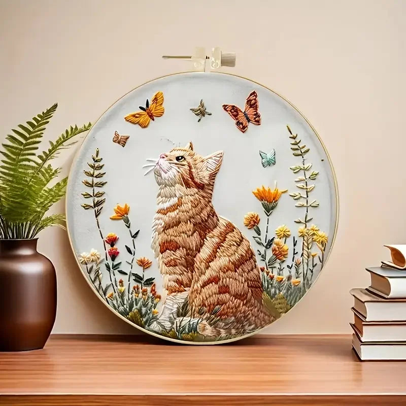 Cat Animal  Cotton Thread Diy Custom Embroidery Kit for Beginners Adults Cross Stitch Home Living Room Art Decor