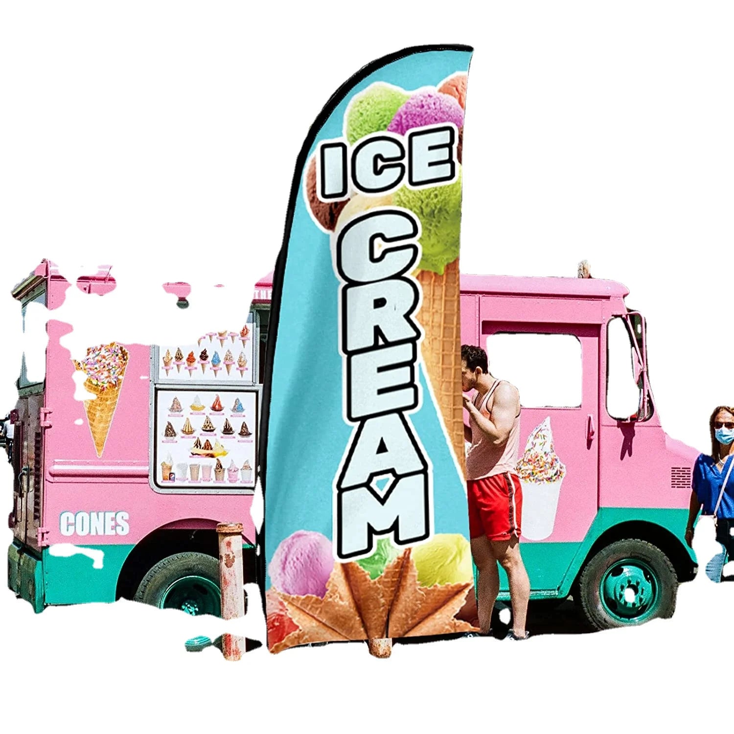 Advertising Custom Featherless Flag Ice Cream Beach Flags Banners for Commercial Advertising Signs