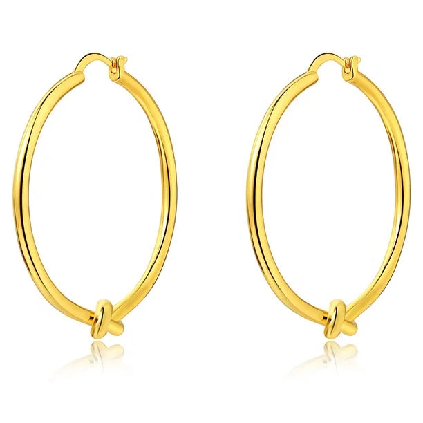 Vintage Engagement Fashion Simple Brass Electroplated 18k Gold Knot Exaggerated Big Hoop Earrings Customized Jewelry