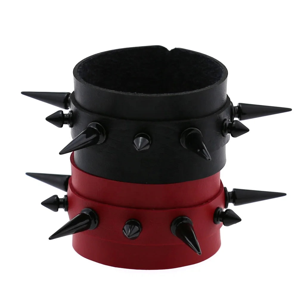 Punk Gothic Black Spikes Nail Rivet Wide Leather Unisex Bangle Bracelet