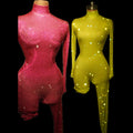 Luxury Rhinestone Long Sleeve Bodysuit Lady Music Festival Outfit Dance Performance Rompers Women Sexy Diamond Party Jumpsuits