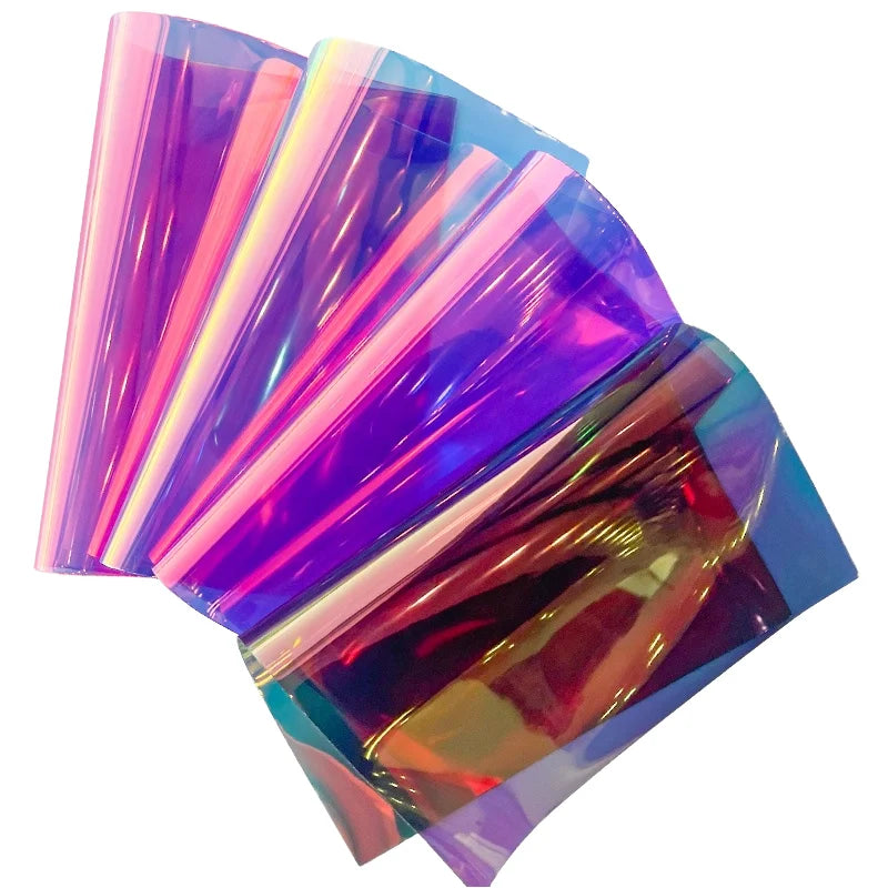 Premium Transparent Holographic PVC Film Roll PVC Smooth Plastic Film Gift Craft for Cosmetic Bags and Packaging