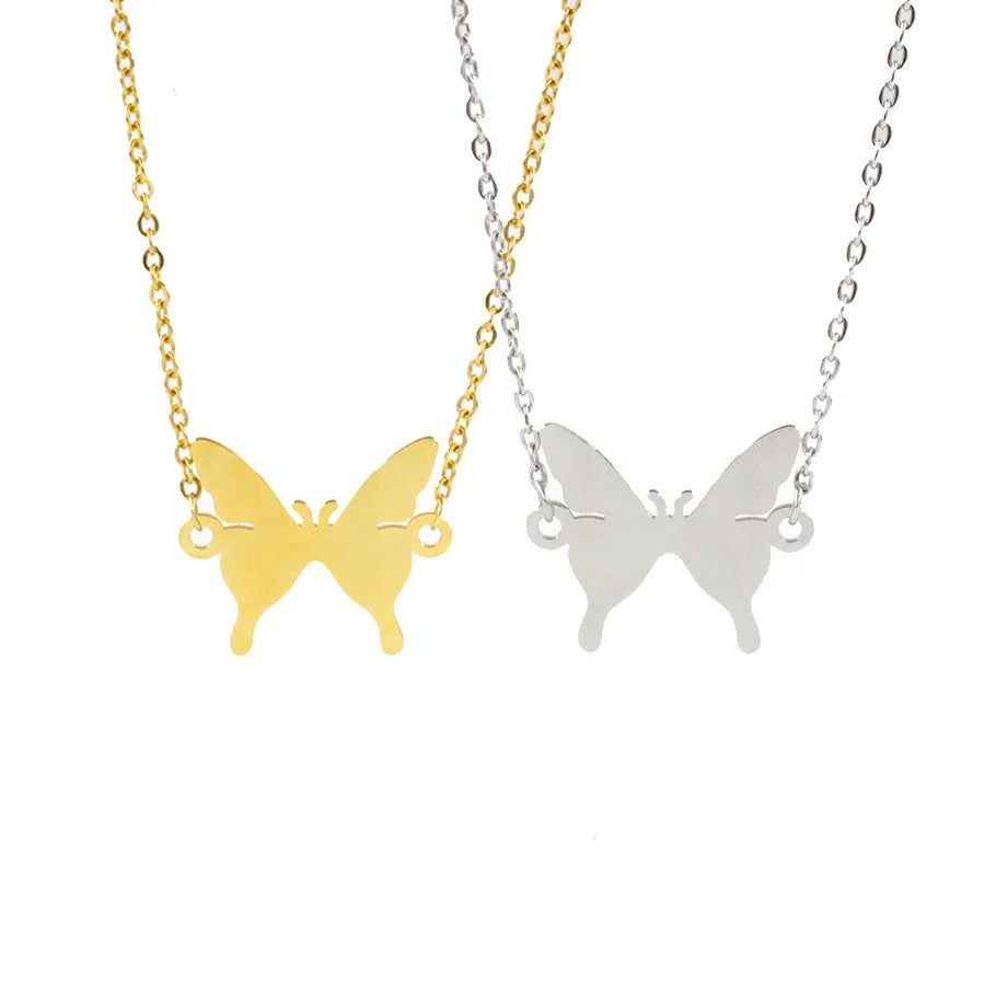 Lucky Fashion Jewelry Smooth High Polish Butterfly Pendant Choker Necklace Stainless Steel 18K IP Gold Plated Butterfly Necklace