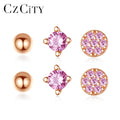 3 Pairs Rose Gold & S925 Sterling Silver Cute Minimalist Earrings for Women Girls CZ Round Stud Earrings Jewelry