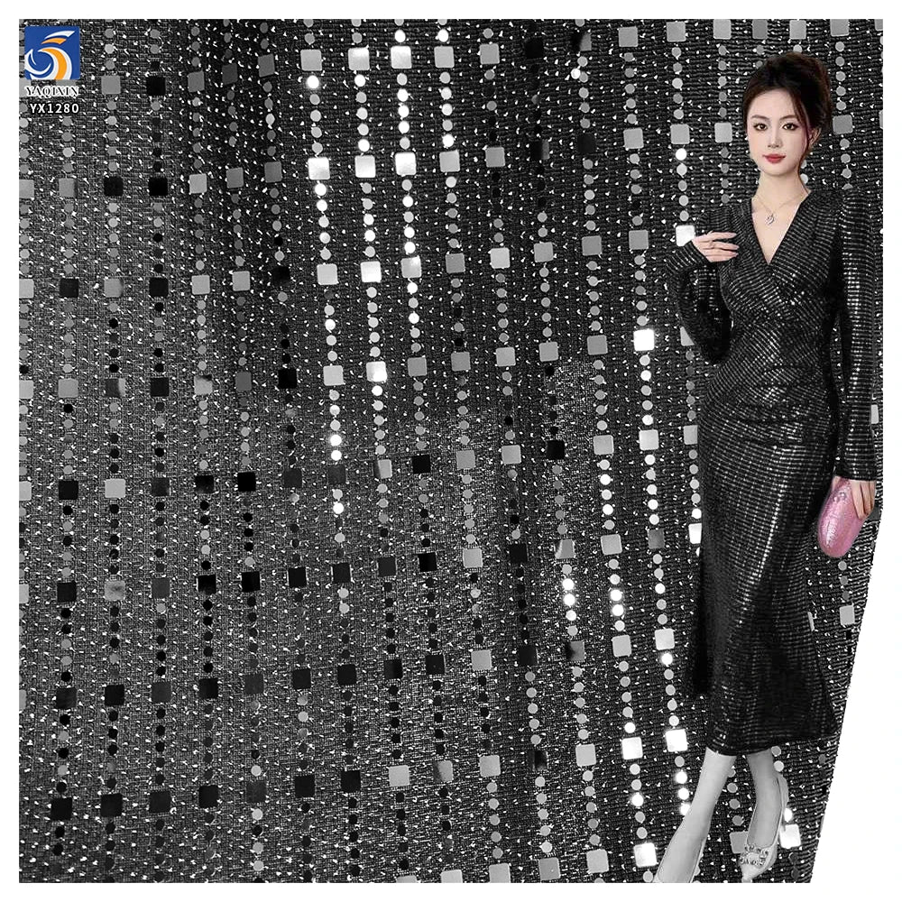 YX1280 130gsm Competitive Prices Straight Laser Lurex Spandex Stretch Dot Sequin Fabric for Fashion Performance Costumes