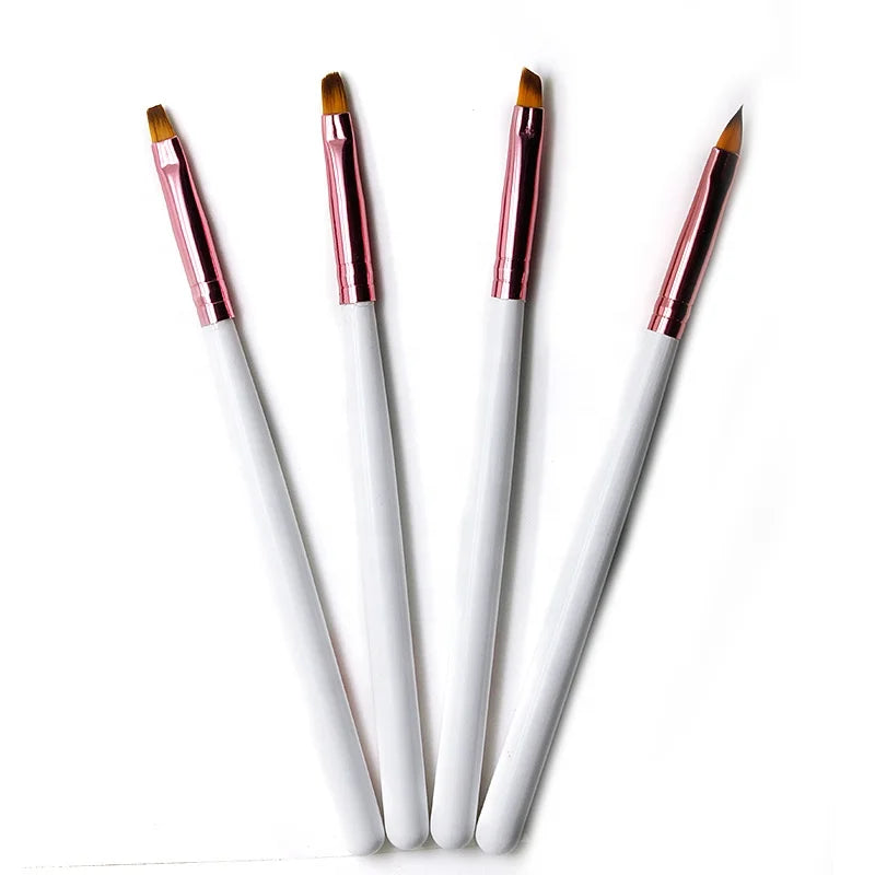 Yalixin Professional Manicure Tools Nail Brush Set Custom Logo White Wood Handle with Nylon Flat Oval #2-#8 Nail Gel Brushes