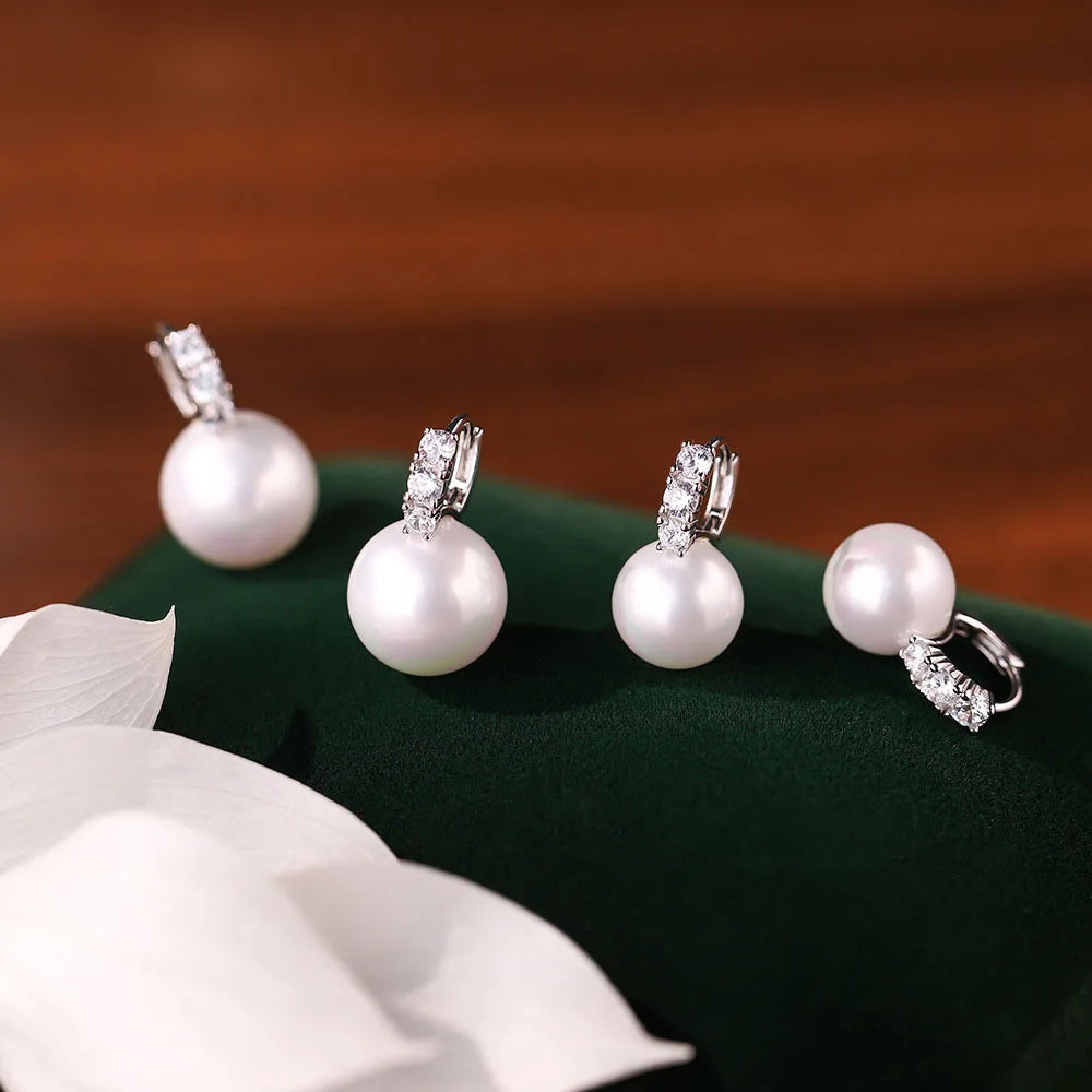 French Style Vintage Retro S925 Sterling Silver Zirconia 10mm Drop Pearl Stud Earrings for Women Jewelry Accessories YB-XY-253