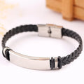 Custom Fashion Braided Wristband Bangle Stainless Steel Whole Leather Bracelet with Engraved Logo for Women and Men Gift