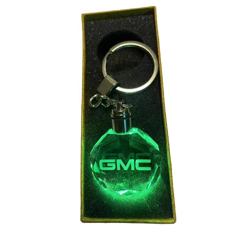 New Arrival GMC RAM Artwork Key Chain Customized Led Glass Crystal Car Standard Pendant Keychain with Opel Jac Keyring